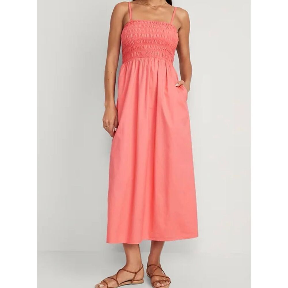 Old Navy coral smocked bust midi dress size XL - Picture 1 of 11